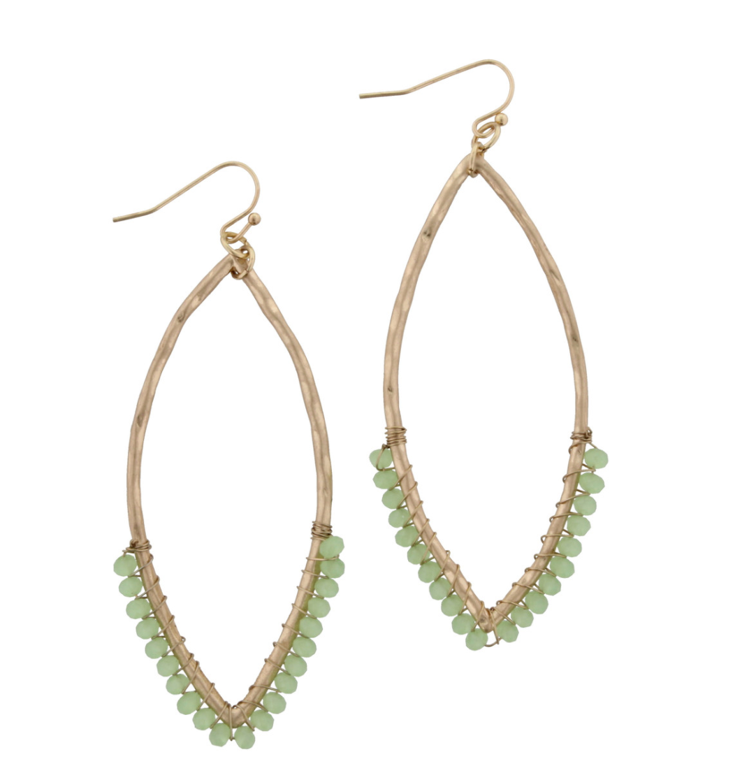 Green Wire Wrapped Pointed Bead Earrings