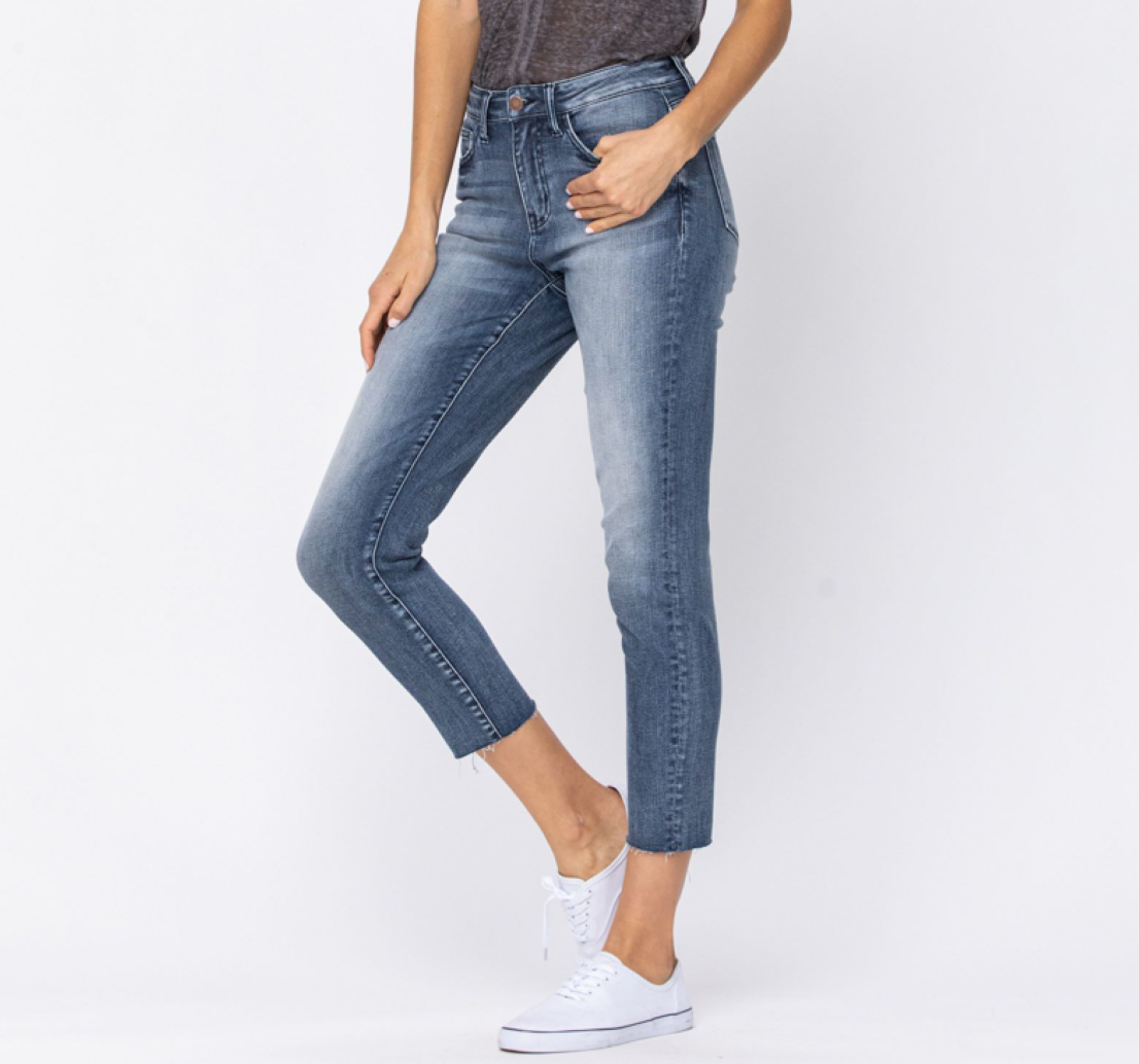 Judy Blue High-Rise Raw Hem Relaxed Fit Jeans