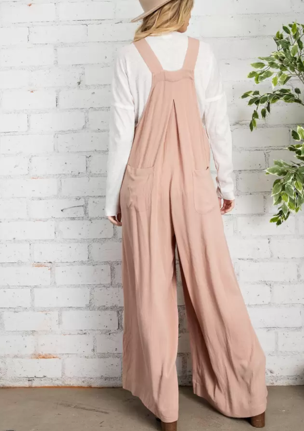 Blush Wide Leg Overall Jumpsuit