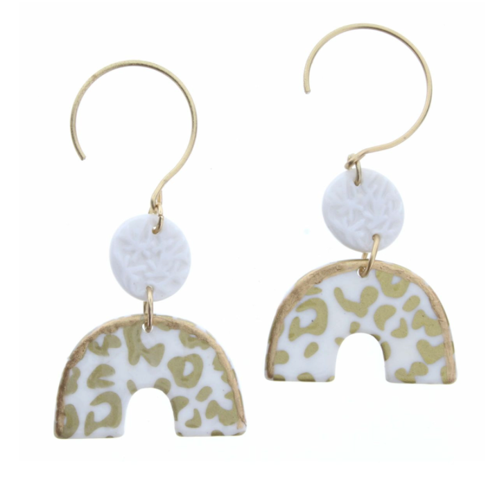 White & Gold Leopard Arch Earrings