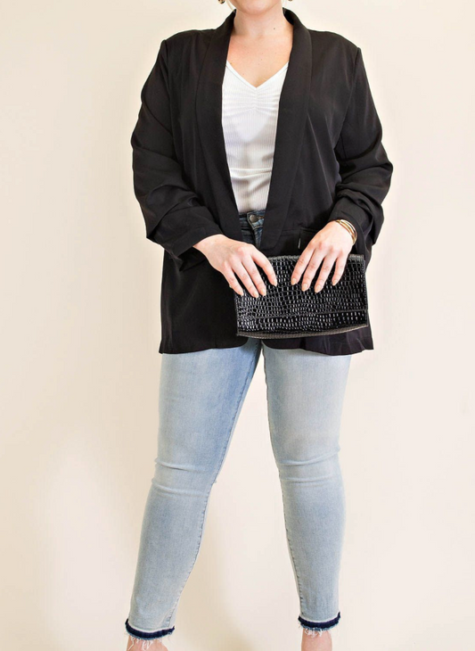 Wild Inside Black Ruched Sleeve Blazer