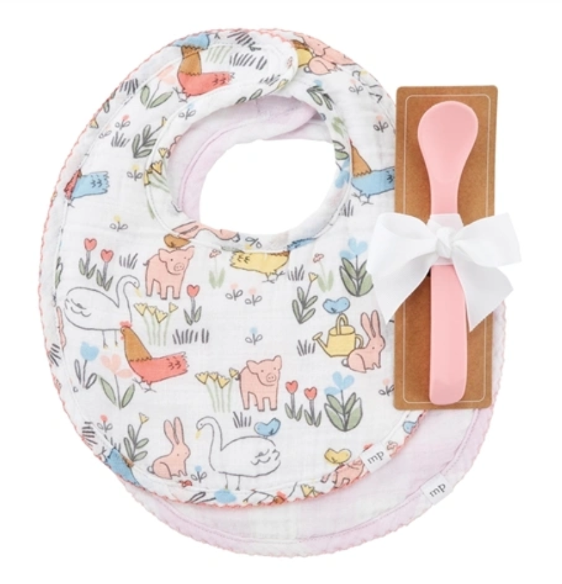 Chicken  Floral Bib and Spoon Set