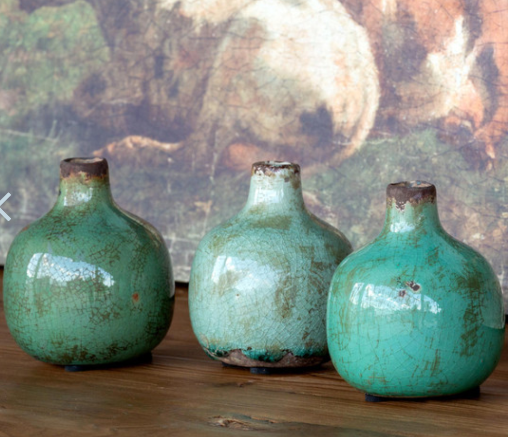 Glazed Stoneware Bud Vase in Green/Blue