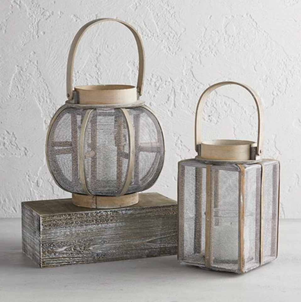 Large Wood and Wire Lantern - Round