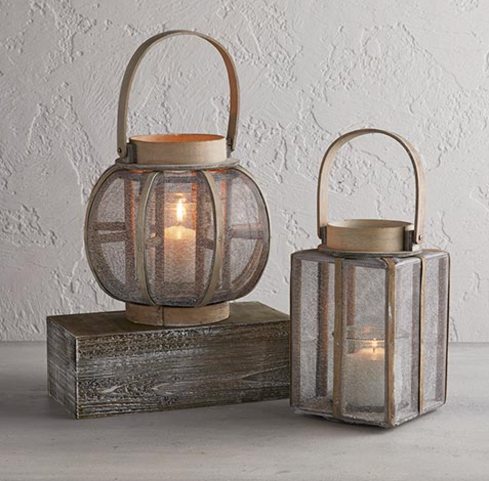 Large Wood and Wire Lantern - Round