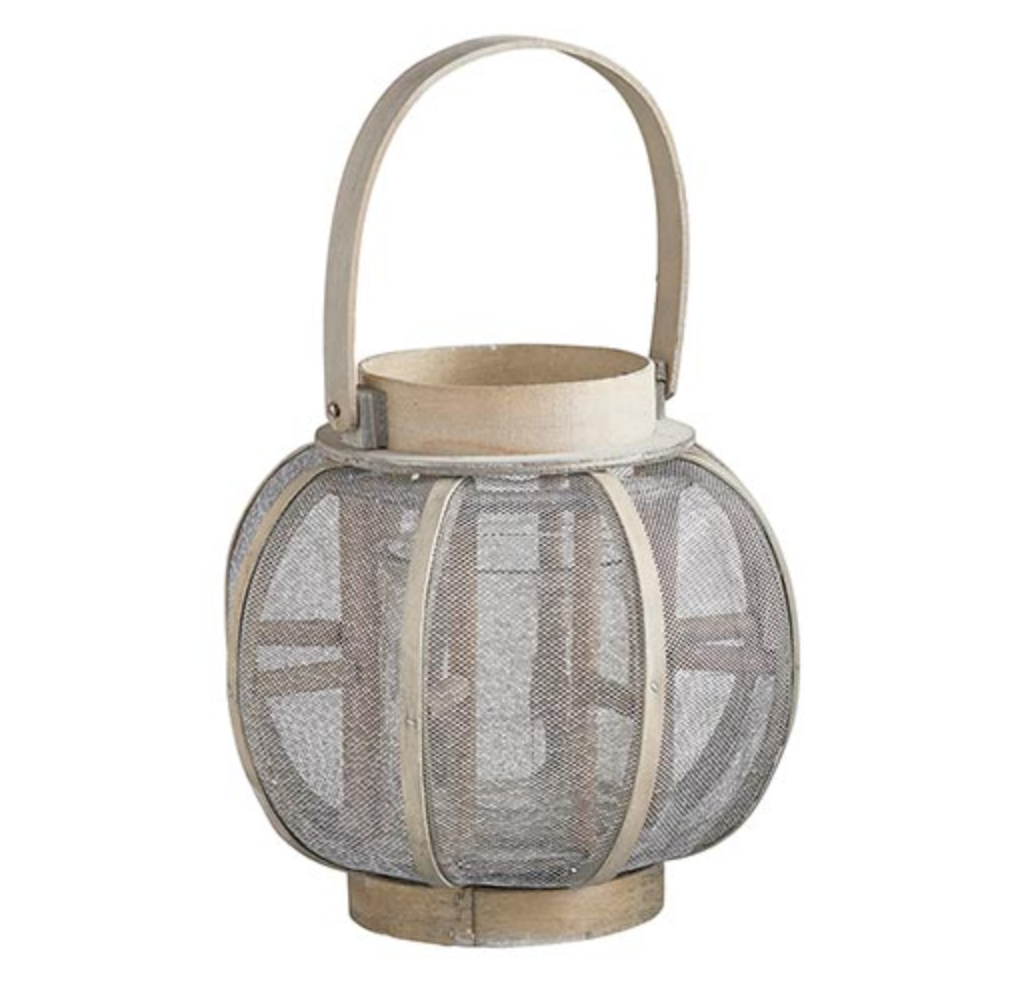 Large Wood and Wire Lantern - Round