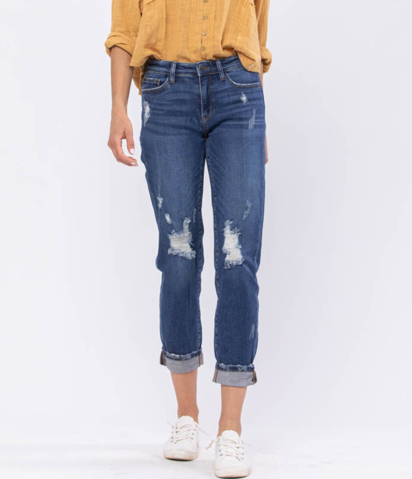 FINAL SALE Judy Blue Destroyed Cuffed Slim Fit Jeans