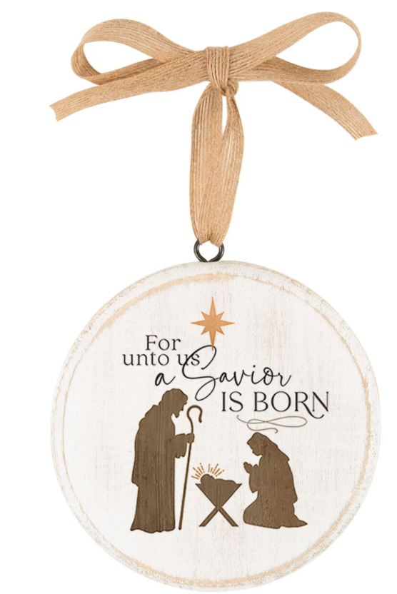 For Unto Us Wooden and Jute Nativity Ornament
