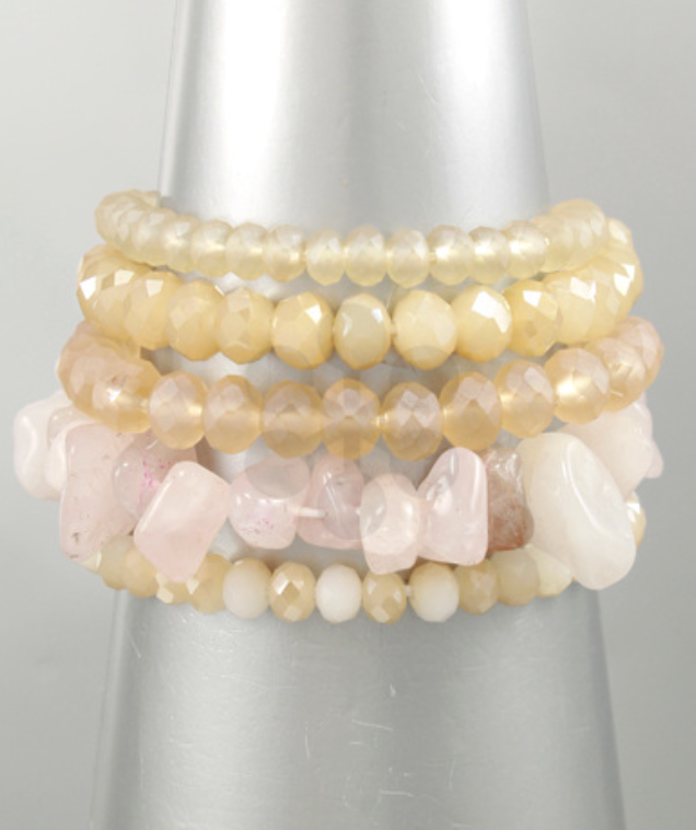 Multi Pink Beaded and Stone Bracelet Set of 5