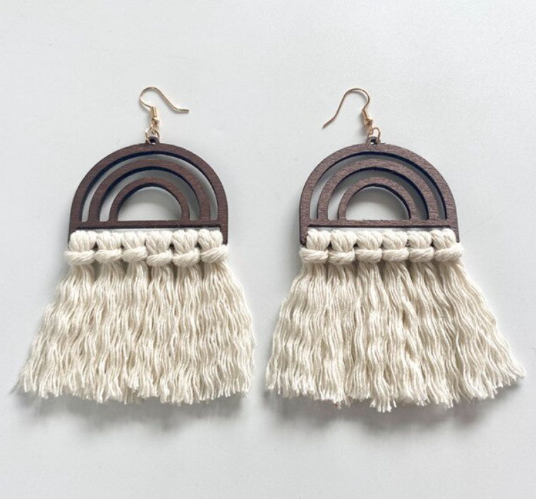 Cotton Wood Rainbow Fringe Earrings