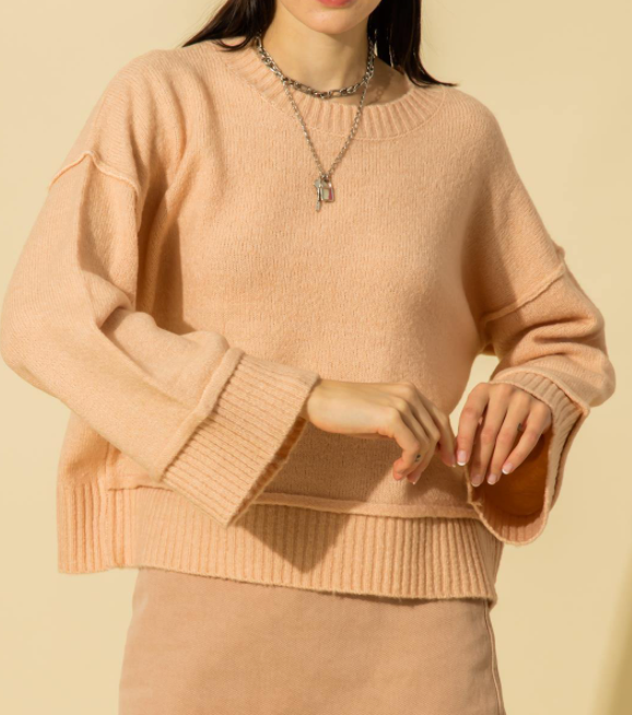 Pale Pink Abbigayle Round Neck Wide Sleeve Sweater