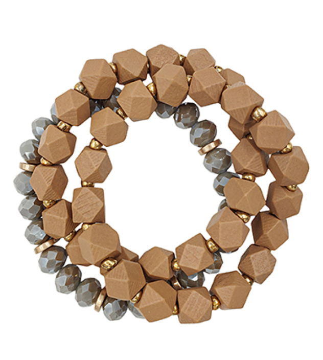 Wood and Glass Bead Bracelet Stack