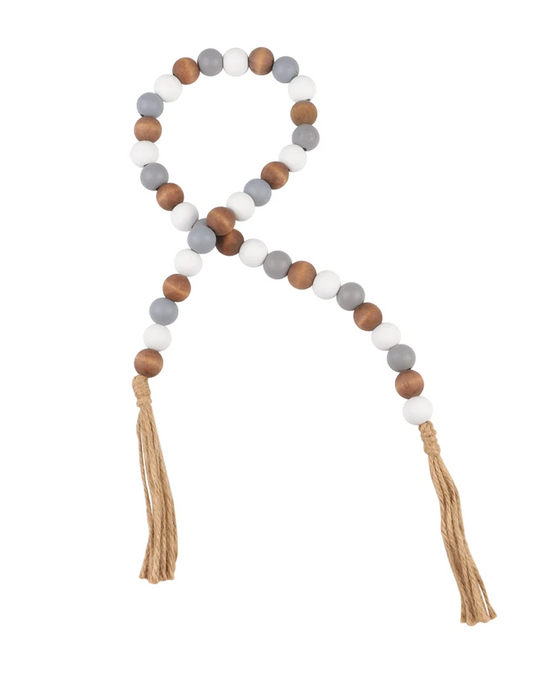 White and Gray Beaded Tassel Decor