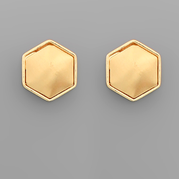 Hexagon Gold Stud Earrings