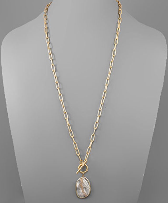 Oval Stone Long Drop Necklace