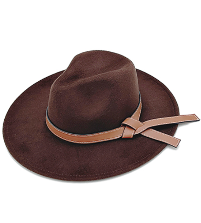 Brown Felt Fedora Hat with Brown Belt
