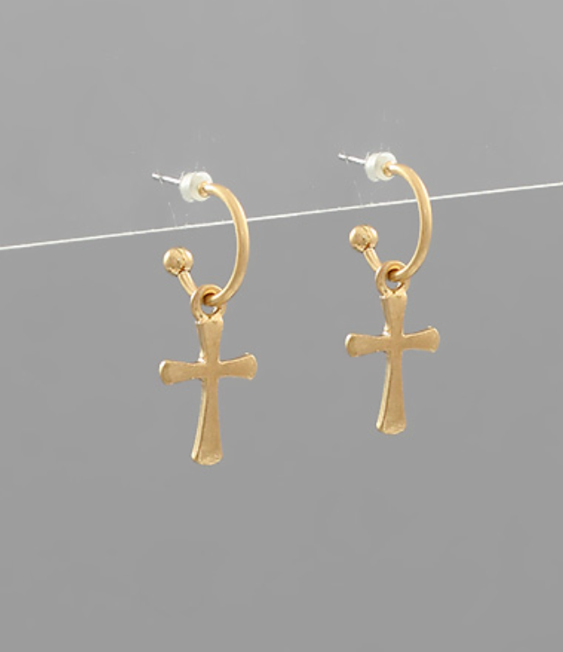 Small Gold Hoop with Cross Charm