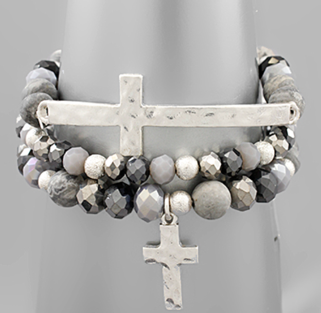 Mya Cross Beaded Bracelet Stack