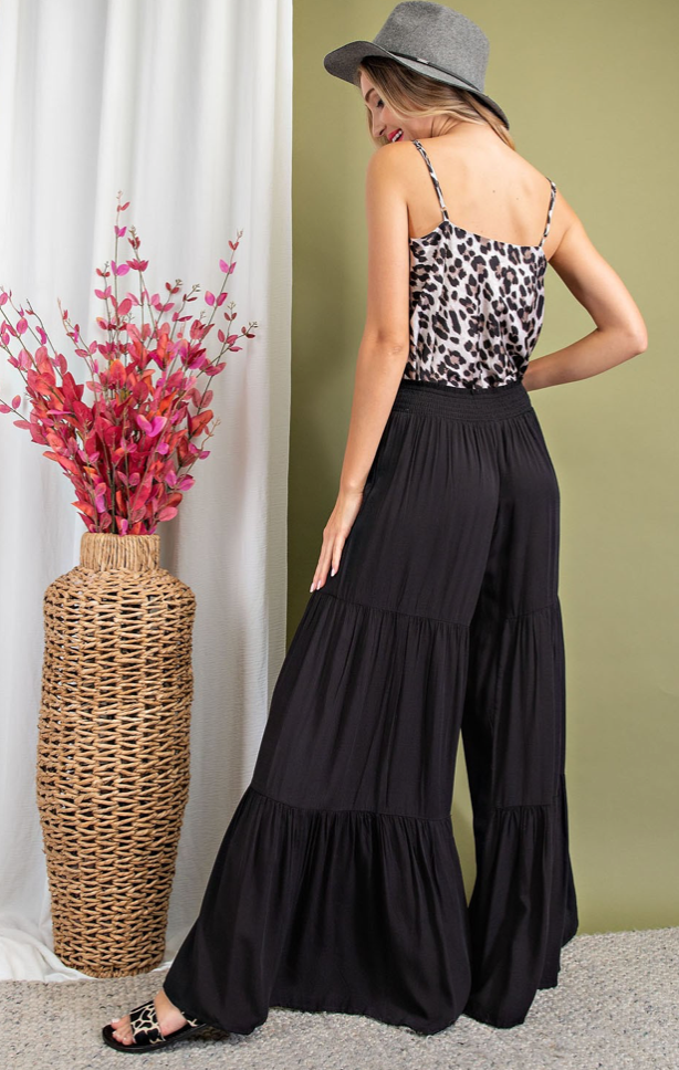 Comfy in the Cute Wide Leg Tiered Pants in Black