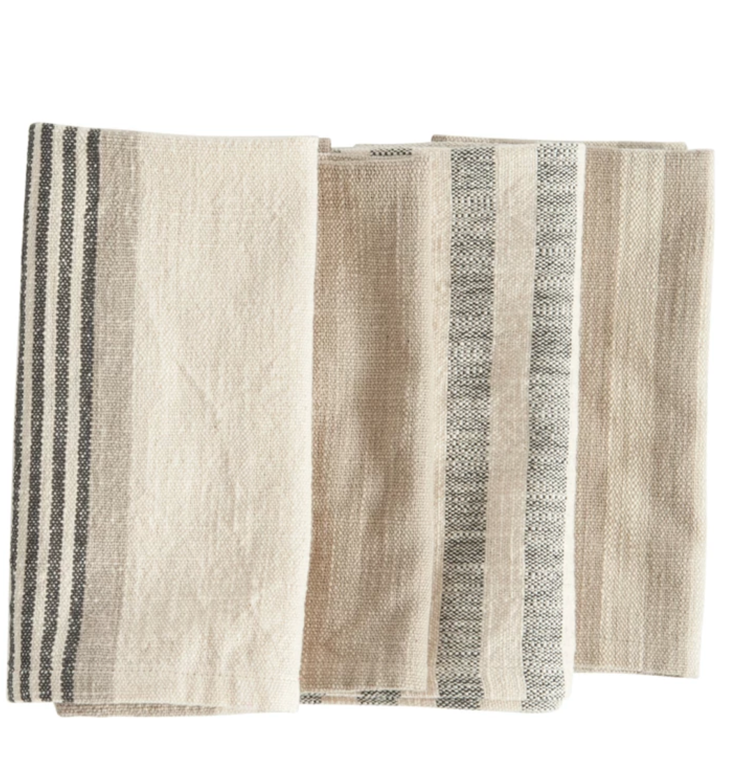 Woven Cotton Striped Napkins-  Set of 4