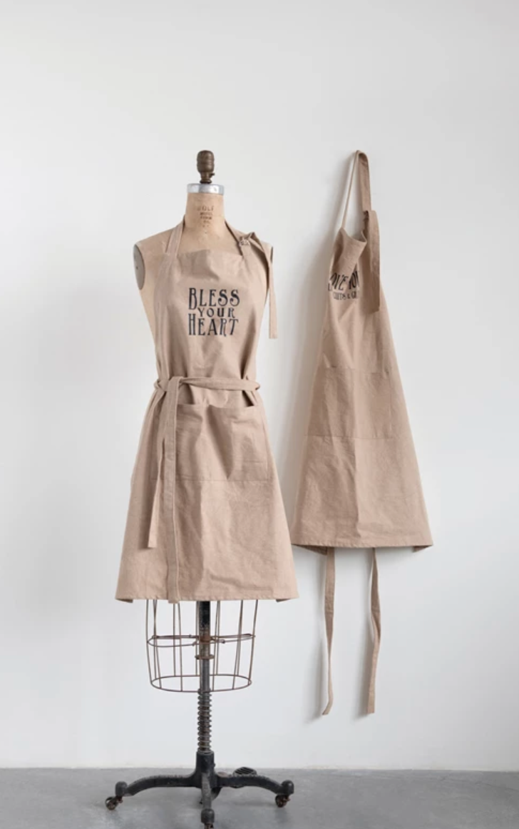 Pocketed Woven Cotton Apron w Southern Sayings