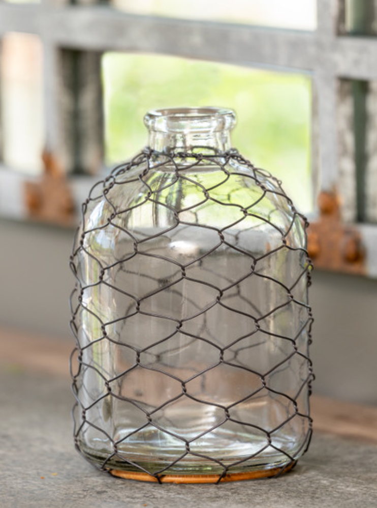 Bottle with Poultry Wire, 7" Vase