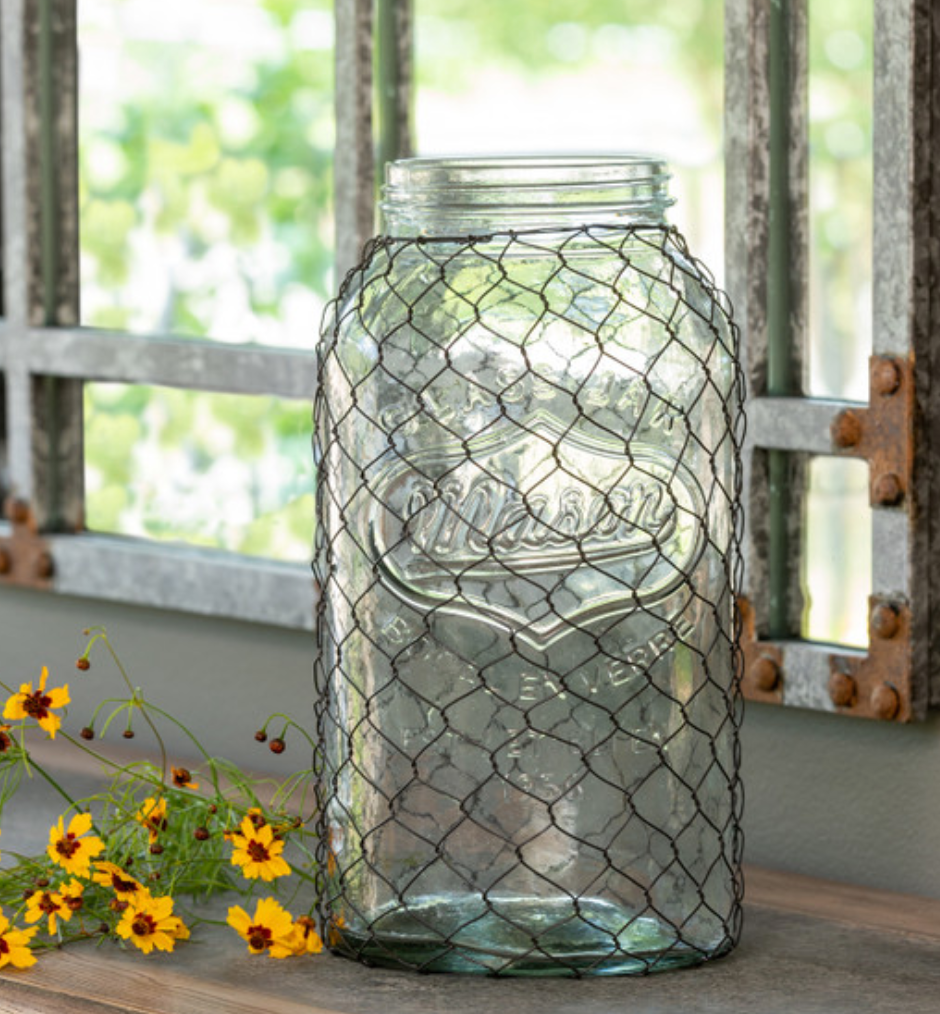 Canning Jar with Poultry Wire, Extra-Large Vase