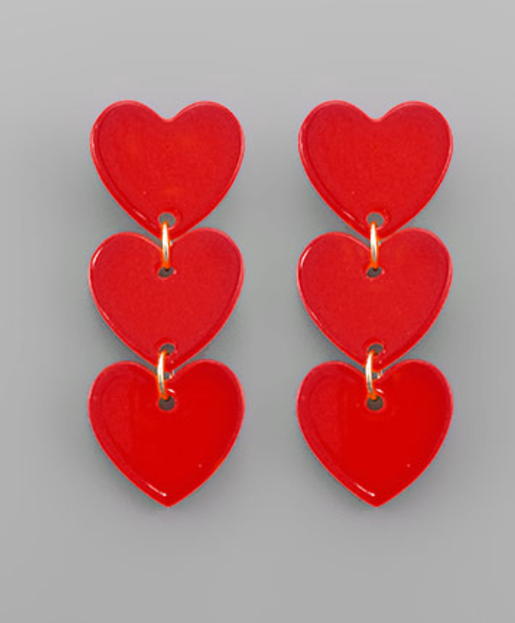 Three Tier Acrylic Heart Earrings