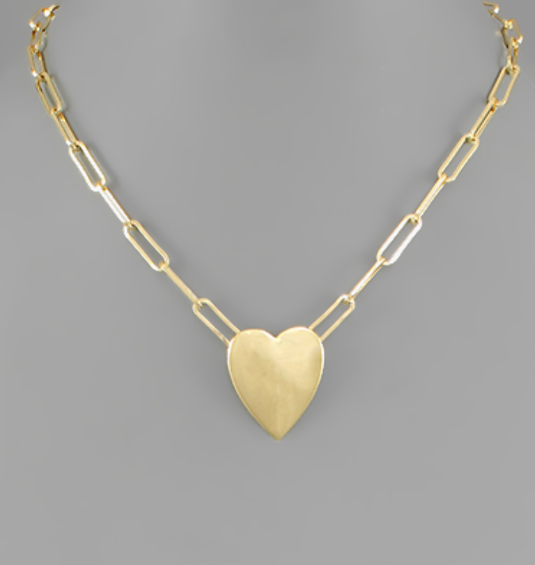 Shiny Gold Heart Paper Clip Necklace