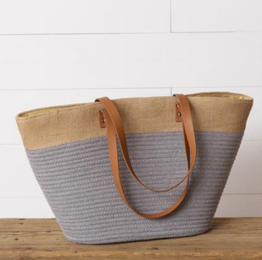 Gray Canvas Rope Tote Bag