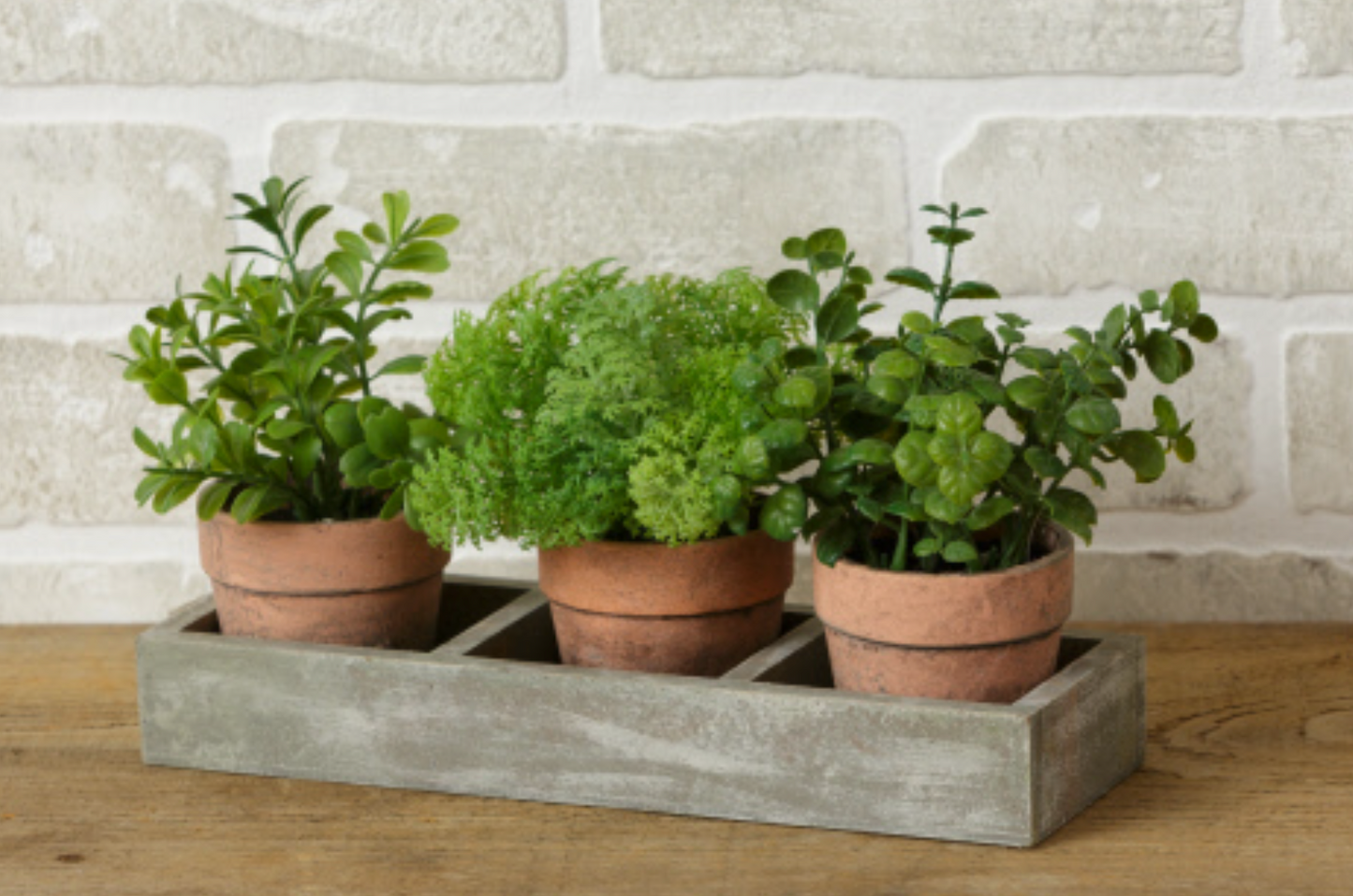 Assorted Faux Herbs in a Wooden Tray