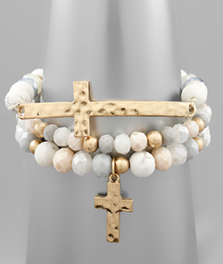 Mya Cross Beaded Bracelet Stack