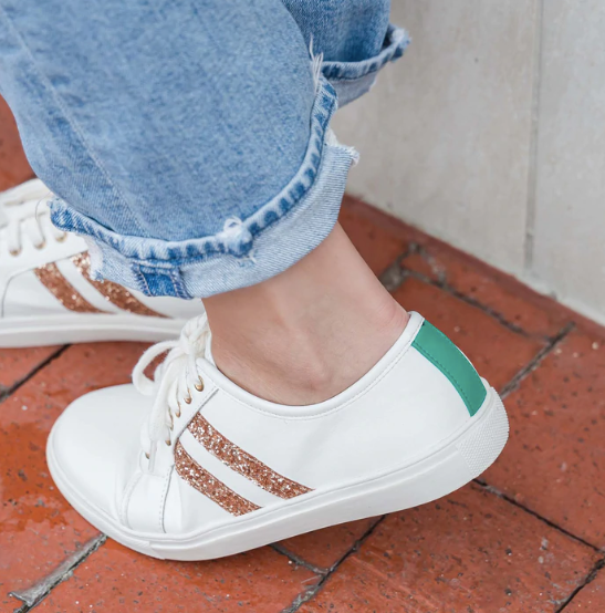 FINAL SALE White and Green Sneakers