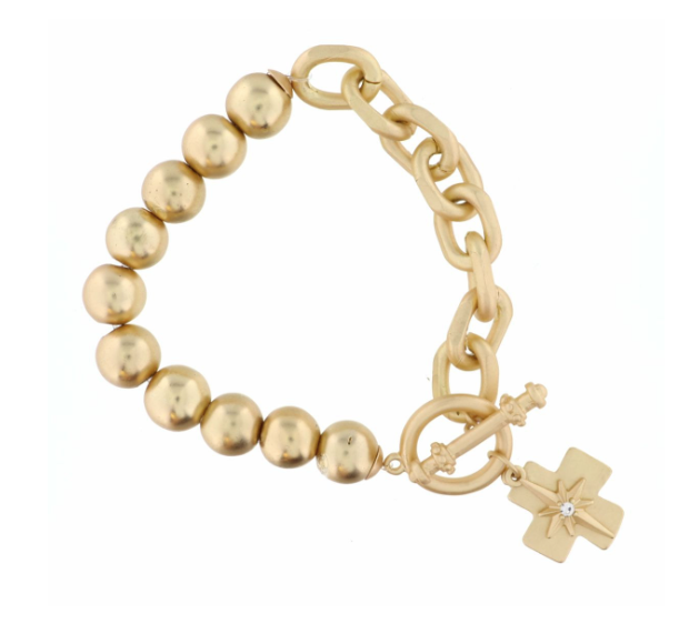 Olivia Worn Gold Cross Bracelet