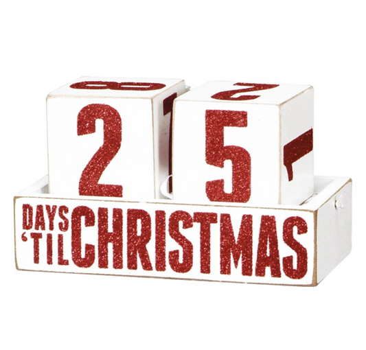 White & Red Glitter Christmas Countdown Block