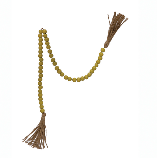 Wood Bead Garland with Jute Tassels