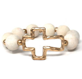 Wood Beaded Cross Bracelet