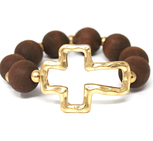 Wood Beaded Cross Bracelet