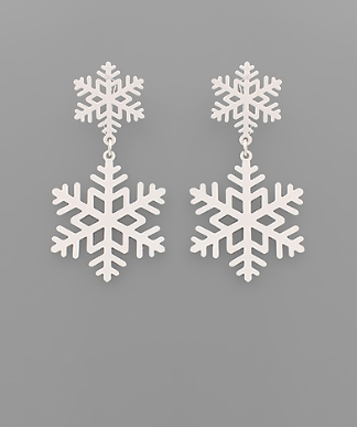 White Double Snowflake Earrings