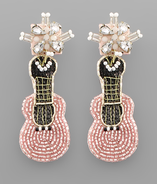 Pink Guitar Seed Bead Earrings