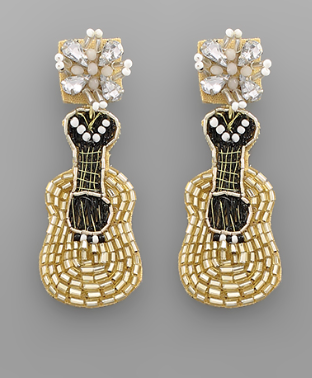 Gold Guitar Seed Bead Earrings