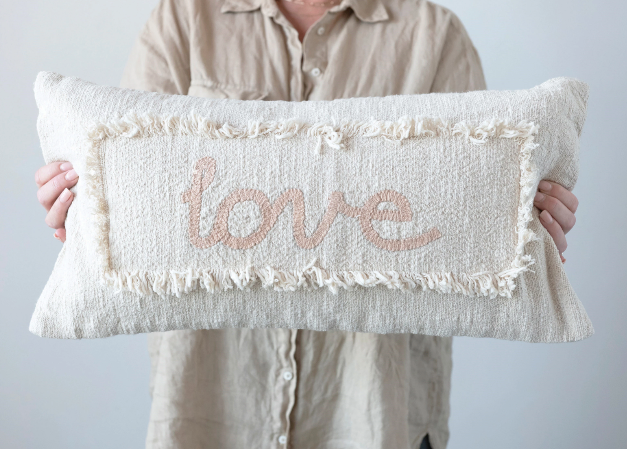 Love Embroidered Cotton Pillow