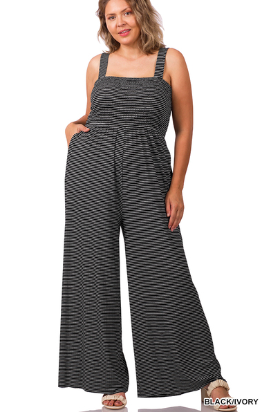 Curvy Candace Smocked Striped Jumpsuit