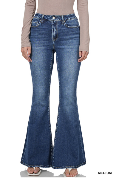Medium Wash High Rise Super Flare Zen Denim Jeans