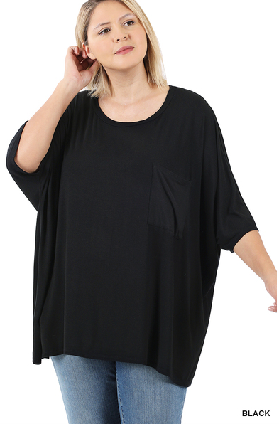 Curvy Luxe Oversized Round Neck Front Pocket Top