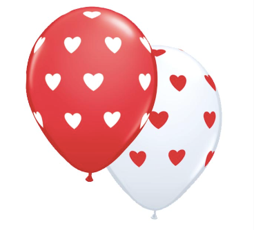 11" Red or White Assorted Big Hearts Latex Balloon