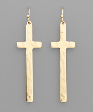 Humble Hammered Cross Earrings