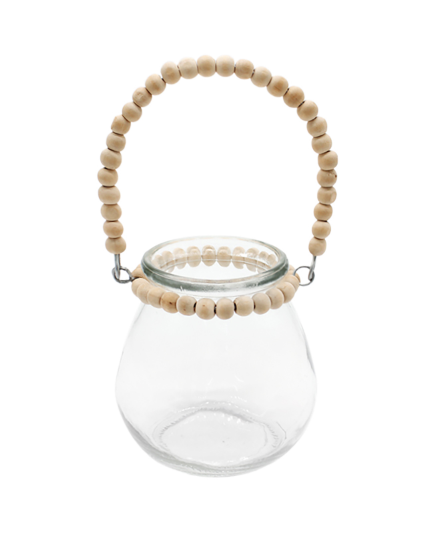 Bulbous Glass Jar With Beaded Handle - 4 x 4.5 in / 8 in handle