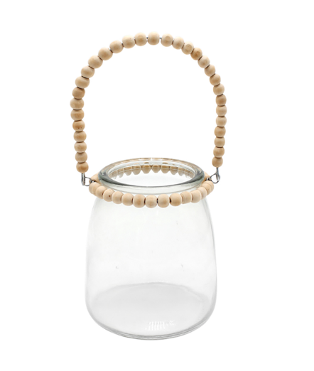 Tapered Glass Jar With Beaded Handle - 4.35 x 5 in / 9 in handle