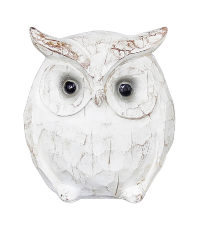 Antique White Resin Owl - 3.75 x 2.75 x 4.3 in